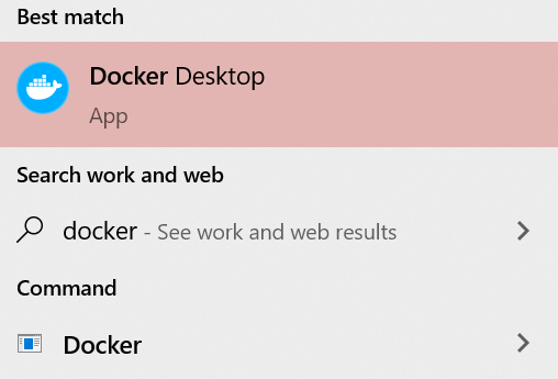 Successful search for Docker Desktop