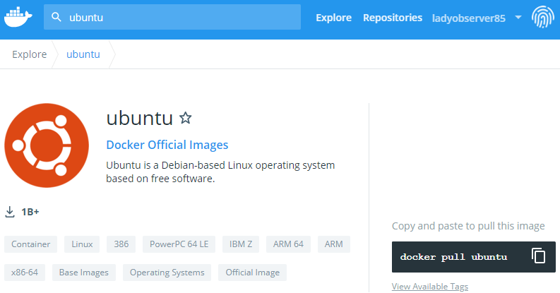 Ubuntu image on Docker Hub